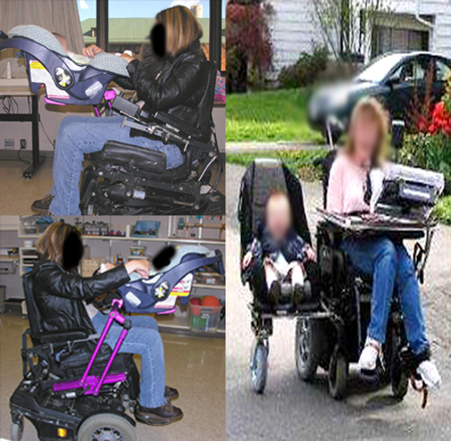 Differents exemples et types d'attaches pour bebe quand la mere est en fauteuil roulant