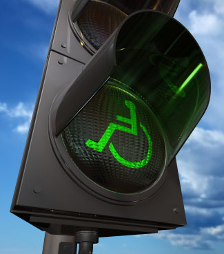 Feu de signalisation... le fauteuil roulant passe au vert