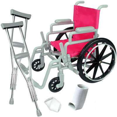 jouets en plastiques fauteuil roulant, bequilles, cannes, protheses