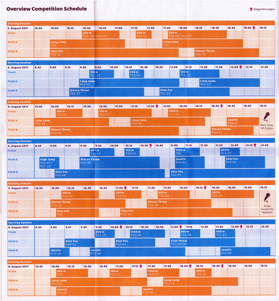 Programme du Championnats du monde juniors d'Athletisme Handisport 2017 de Nottwil
